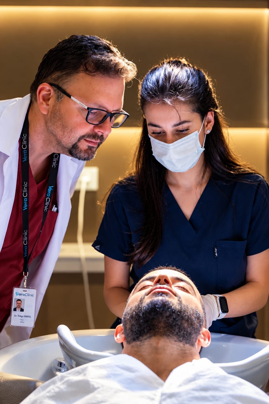 Dr Tolga Varol with a team member during post-procedure care